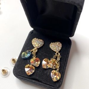 Kirk's Folly HARD TO FIND, VTG AB stones and AB crystal hearts hanging, pierced.
